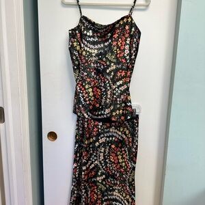 ATM Anthony Thomas Melillo Black Silky Sarin Floral Camisole Skirt Matching Set